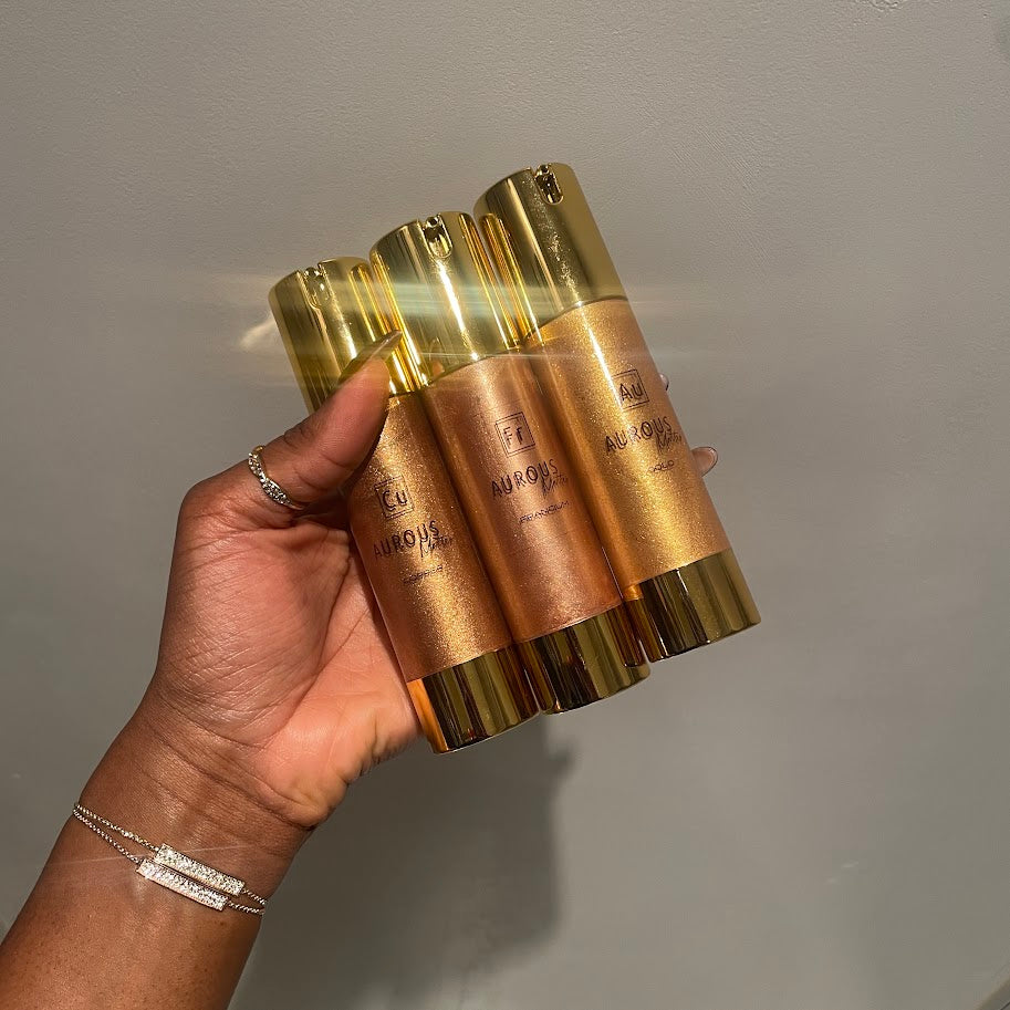 each aurous shade (copper, francium, gold L-R)in 50ml size.